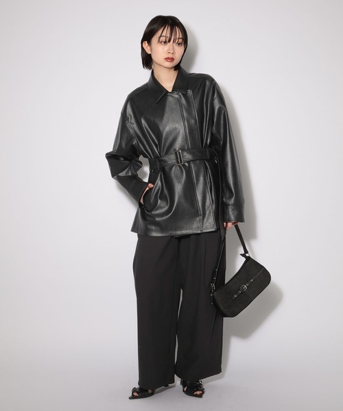 PAGEBOY（ページボーイ）の「フェイクレザールーズライダース（ライダースジャケット・レディース・オフホワイト/ブラック・FREE）」の10枚目の写真