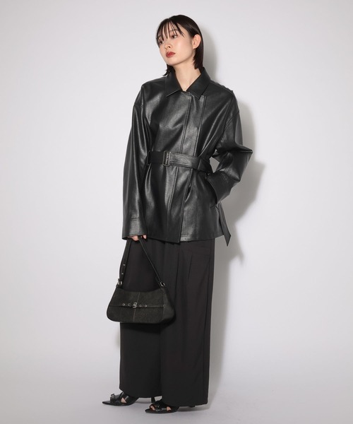 PAGEBOY（ページボーイ）の「フェイクレザールーズライダース（ライダースジャケット・レディース・オフホワイト/ブラック・FREE）」の11枚目の写真