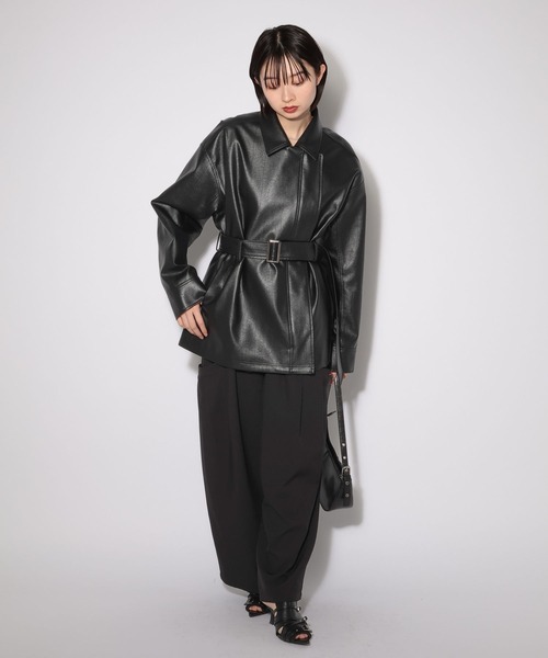 PAGEBOY（ページボーイ）の「フェイクレザールーズライダース（ライダースジャケット・レディース・オフホワイト/ブラック・FREE）」の12枚目の写真