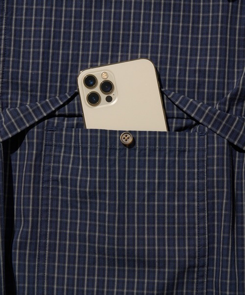 MAISON CLUB（メゾンクラブ）の「【MAISON CLUB】Outdoor Half Sleeve Shirt / アウトドア半袖シャツ　ボックスシルエット/ビッグポケット/ドローコード/着丈調整可能/短丈/クロップド/チェック/ミニタータンチェック（シャツ/ブラウス・メンズ・ネイビー/ブルー・L/M）」の7枚目の写真