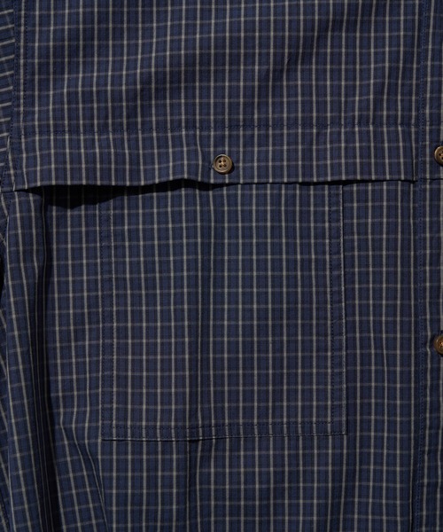 MAISON CLUB（メゾンクラブ）の「【MAISON CLUB】Outdoor Half Sleeve Shirt / アウトドア半袖シャツ　ボックスシルエット/ビッグポケット/ドローコード/着丈調整可能/短丈/クロップド/チェック/ミニタータンチェック（シャツ/ブラウス・メンズ・ネイビー/ブルー・L/M）」の10枚目の写真