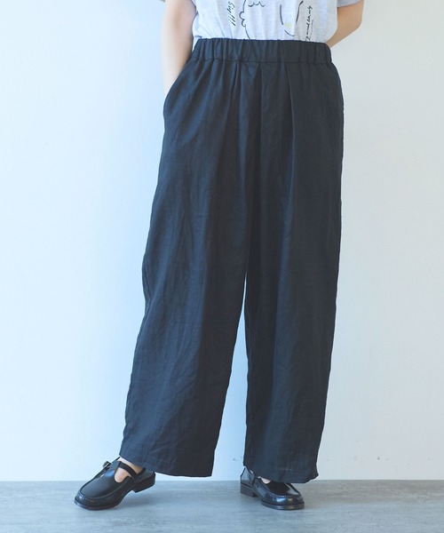 yuni（ユニ　）の「40/1 Linen easy gum tack pants（その他パンツ・レディース・ブルー/ブラック/オレンジ・S/M）」の2枚目の写真