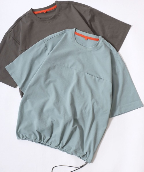 ANPAS(アンパス)の「Cool Mesh Oversized T-Shirt/クールメッシュワイドTシャツ メンズ 接触冷感 吸汗速乾 通気性 遮熱 UV対策 ストレッチ ドローコード 胸ポケット(Tシャツ/カットソー・メンズ・サックスブルー/ライトグレー/ネイビー/カーキ/ブラック/ワイン・XL/M/L)」の5枚目の写真
