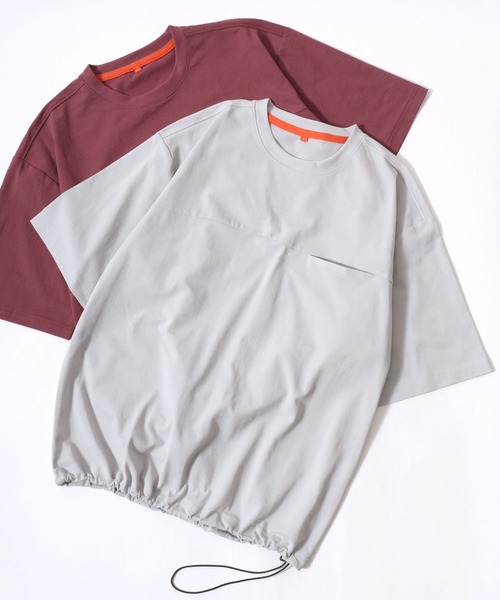 ANPAS(アンパス)の「Cool Mesh Oversized T-Shirt/クールメッシュワイドTシャツ メンズ 接触冷感 吸汗速乾 通気性 遮熱 UV対策 ストレッチ ドローコード 胸ポケット(Tシャツ/カットソー・メンズ・サックスブルー/ライトグレー/ネイビー/カーキ/ブラック/ワイン・XL/M/L)」の1枚目の写真