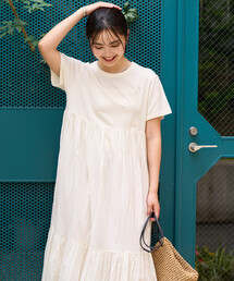 インド ドッキング Tシャツワンピース/異素材切替ワンピース