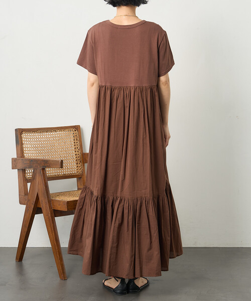 セール】インド ドッキング Tシャツワンピース/異素材切替ワンピース