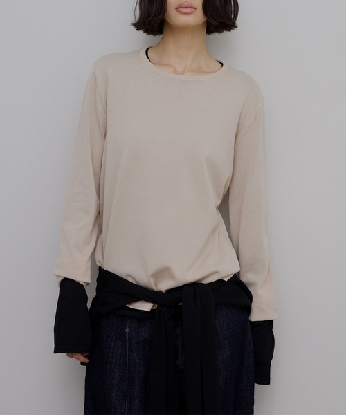 Ameri（アメリ）の「LOW BASIC LONG SLEEVE KNIT TOP（ニット/セーター・レディース・グリーン系その他/ベージュ/ブラック/グレー・FREE）」の5枚目の写真