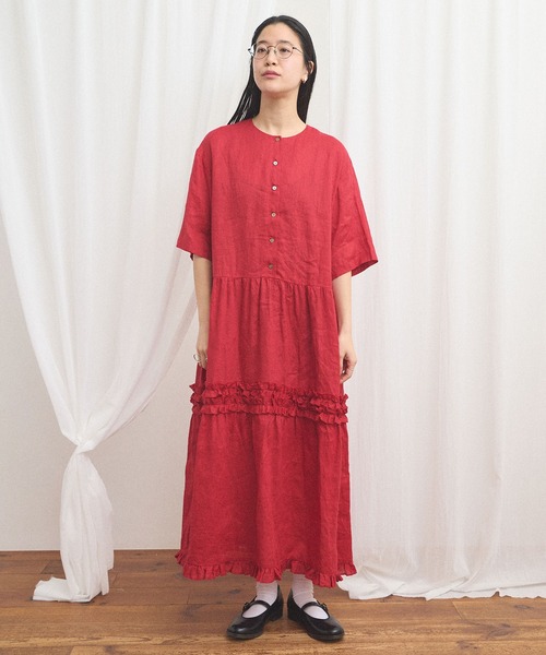 fig London(フィグロンドン)の「daily LINEN dress(ワンピース・レディース・レッド/グリーン/ピンク・FREE)」の3枚目の写真
