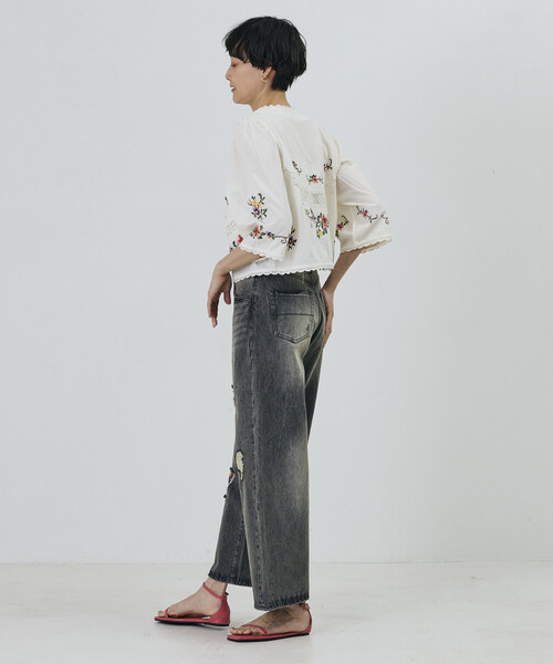 Freada（フリーダ）の「Freada/フリーダ インド フラワー クロス刺繍 レース ボレロ（シャツ/ブラウス・レディース・サックスブルー/ブラック/ホワイト・ONE SIZE）」の13枚目の写真