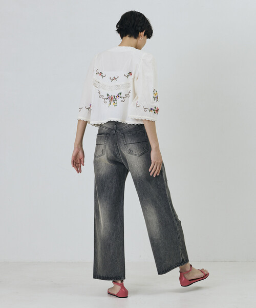 Freada（フリーダ）の「Freada/フリーダ インド フラワー クロス刺繍 レース ボレロ（シャツ/ブラウス・レディース・サックスブルー/ブラック/ホワイト・ONE SIZE）」の14枚目の写真