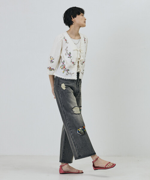 Freada（フリーダ）の「Freada/フリーダ インド フラワー クロス刺繍 レース ボレロ（シャツ/ブラウス・レディース・サックスブルー/ブラック/ホワイト・ONE SIZE）」の15枚目の写真