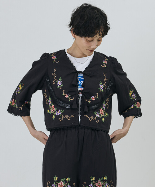 Freada（フリーダ）の「Freada/フリーダ インド フラワー クロス刺繍 レース ボレロ（シャツ/ブラウス・レディース・サックスブルー/ブラック/ホワイト・ONE SIZE）」の21枚目の写真