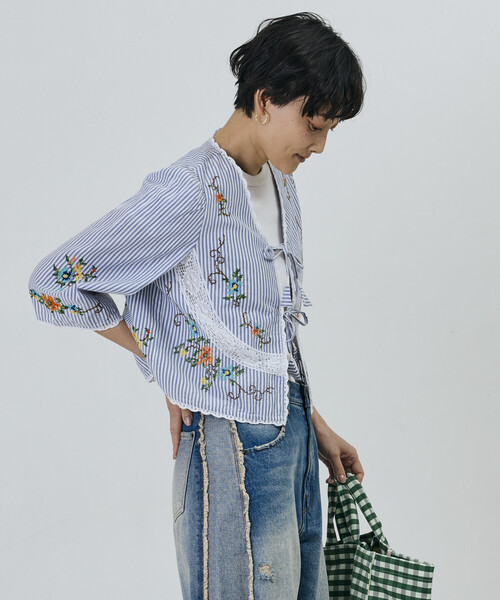 Freada/フリーダ インド フラワー クロス刺繍 レース ボレロ（シャツ