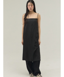 Button Detail Square Neck Slip Dress_Black
