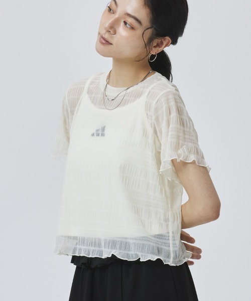 adidas(アディダス)の「【別注】アディダス adidas W SMOCKED SS TEE AP 限定コラボ(Tシャツ/カットソー・レディース・ブルー/オフホワイト/ブラック・S/M/L/XL)」の2枚目の写真