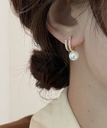 YU-KA:ダブルライン パールピアス Double-line pearl earrings