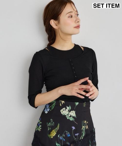 mysty woman(ミスティウーマン)の「シアーレイヤードカットSET 678688(Tシャツ/カットソー・レディース・チャコールグレー/ベージュ/ブラック・FREE)」の2枚目の写真