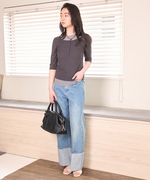 mysty woman(ミスティウーマン)の「シアーレイヤードカットSET 678688(Tシャツ/カットソー・レディース・チャコールグレー/ベージュ/ブラック・FREE)」の10枚目の写真
