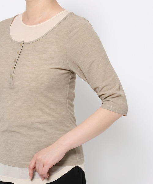 mysty woman(ミスティウーマン)の「シアーレイヤードカットSET 678688(Tシャツ/カットソー・レディース・チャコールグレー/ベージュ/ブラック・FREE)」の16枚目の写真