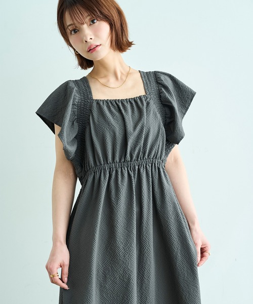 mil(ミル)の「【イージーケア】 シャーリング フリル袖 ワンピース【587199】(ワンピース・レディース・ブラウン/ブラック/チャコールグレー・FREE/XS/S)」の16枚目の写真