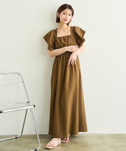 mil(ミル)の「【イージーケア】 シャーリング フリル袖 ワンピース【587199】(ワンピース・レディース・ブラウン/ブラック/チャコールグレー・FREE/XS/S)」の17枚目の写真