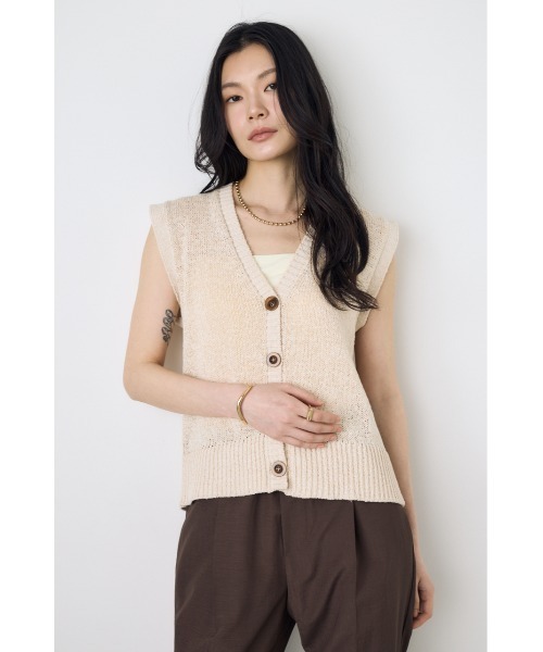 AZUL by moussy(アズールバイマウジー)の「テープヤーンニットジレ(ベスト・レディース・ブラウン/ホワイト系その他/アイボリー・MEDIUM/SMALL)」の6枚目の写真