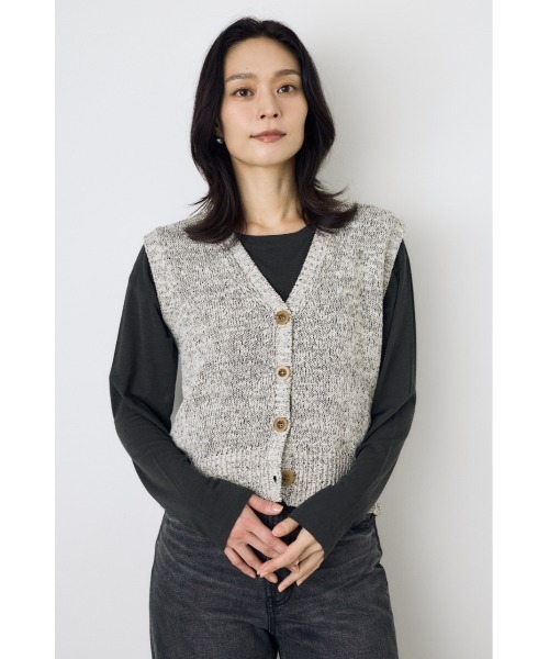AZUL by moussy(アズールバイマウジー)の「テープヤーンニットジレ(ベスト・レディース・ブラウン/ホワイト系その他/アイボリー・MEDIUM/SMALL)」の5枚目の写真