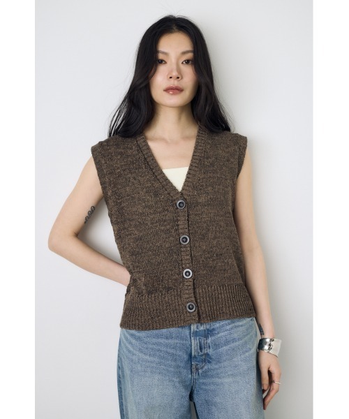 AZUL by moussy(アズールバイマウジー)の「テープヤーンニットジレ(ベスト・レディース・ブラウン/ホワイト系その他/アイボリー・MEDIUM/SMALL)」の20枚目の写真