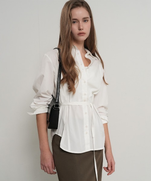GENERAL IDEA（ジェネラルアイデア）の「【GENERAL IDEA】ベルト付きピンタックシャツ / BELTED PINTUCK SHIRT（シャツ/ブラウス・レディース・ブラック/ホワイト/ライトグリーン・S/M/L）」の9枚目の写真