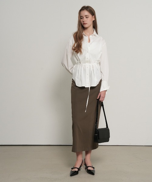 GENERAL IDEA（ジェネラルアイデア）の「【GENERAL IDEA】ベルト付きピンタックシャツ / BELTED PINTUCK SHIRT（シャツ/ブラウス・レディース・ブラック/ホワイト/ライトグリーン・S/M/L）」の12枚目の写真