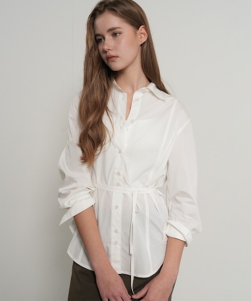 GENERAL IDEA（ジェネラルアイデア）の「【GENERAL IDEA】ベルト付きピンタックシャツ / BELTED PINTUCK SHIRT（シャツ/ブラウス・レディース・ブラック/ホワイト/ライトグリーン・S/M/L）」の10枚目の写真
