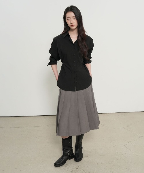 GENERAL IDEA（ジェネラルアイデア）の「【GENERAL IDEA】ベルト付きピンタックシャツ / BELTED PINTUCK SHIRT（シャツ/ブラウス・レディース・ブラック/ホワイト/ライトグリーン・S/M/L）」の15枚目の写真
