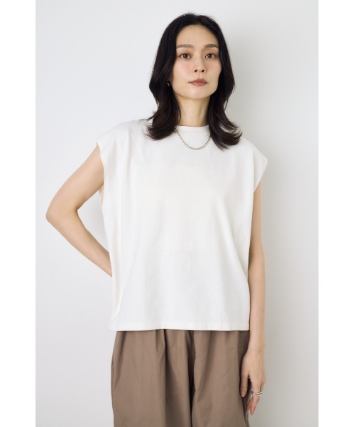 AZUL by moussy(アズールバイマウジー)の「【セットアップ対応】ノースリーブトップス カットトップス 夏服 秋服 春服(Tシャツ/カットソー・レディース・ライトブラック/ベージュ/オフホワイト/ブルー・SMALL/MEDIUM)」の5枚目の写真