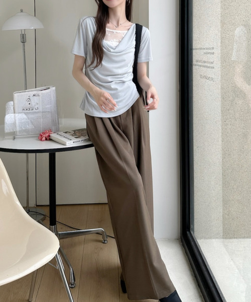 Ada.(エイダ)の「首元レース タイトフィット ドレープ カットソー(Tシャツ/カットソー・レディース・ホワイト/イエロー/ブルー/グレー・FREE)」の7枚目の写真