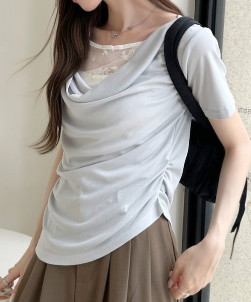 Ada.(エイダ)の「首元レース タイトフィット ドレープ カットソー(Tシャツ/カットソー・レディース・ホワイト/イエロー/ブルー/グレー・FREE)」の8枚目の写真