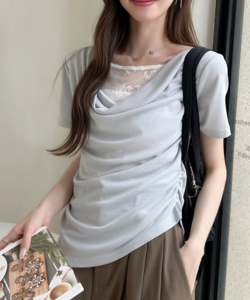 Ada.(エイダ)の「首元レース タイトフィット ドレープ カットソー(Tシャツ/カットソー・レディース・ホワイト/イエロー/ブルー/グレー・FREE)」の6枚目の写真