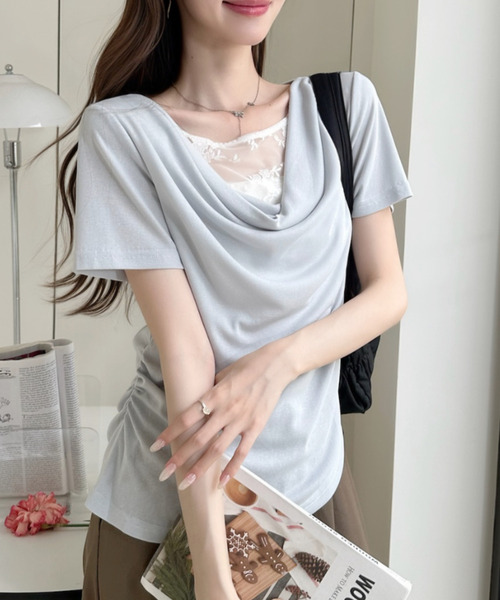 Ada.(エイダ)の「首元レース タイトフィット ドレープ カットソー(Tシャツ/カットソー・レディース・ホワイト/イエロー/ブルー/グレー・FREE)」の5枚目の写真