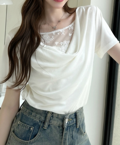 Ada.(エイダ)の「首元レース タイトフィット ドレープ カットソー(Tシャツ/カットソー・レディース・ホワイト/イエロー/ブルー/グレー・FREE)」の14枚目の写真