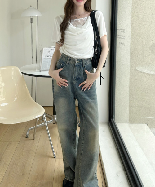 Ada.(エイダ)の「首元レース タイトフィット ドレープ カットソー(Tシャツ/カットソー・レディース・ホワイト/イエロー/ブルー/グレー・FREE)」の12枚目の写真