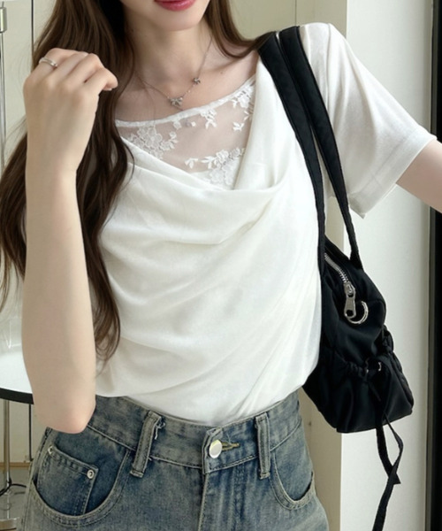 Ada.(エイダ)の「首元レース タイトフィット ドレープ カットソー(Tシャツ/カットソー・レディース・ホワイト/イエロー/ブルー/グレー・FREE)」の13枚目の写真