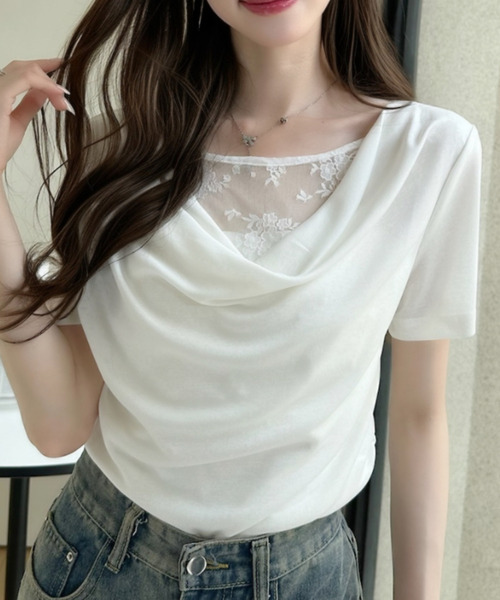 Ada.(エイダ)の「首元レース タイトフィット ドレープ カットソー(Tシャツ/カットソー・レディース・ホワイト/イエロー/ブルー/グレー・FREE)」の15枚目の写真