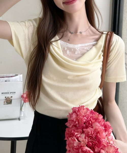 Ada.(エイダ)の「首元レース タイトフィット ドレープ カットソー(Tシャツ/カットソー・レディース・ホワイト/イエロー/ブルー/グレー・FREE)」の16枚目の写真