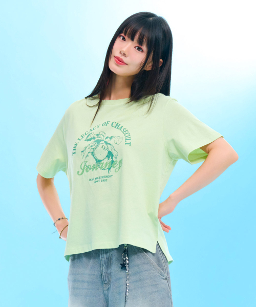 CHASECULT(チェイスカルト)の「レディース フルーツドローイング 半袖Tシャツ-FBZG5852C0Y(Tシャツ/カットソー・レディース・ダークグリーン・85/90)」の2枚目の写真