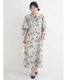 【大きいサイズ】【WEB限定】花柄ボウタイワンピース