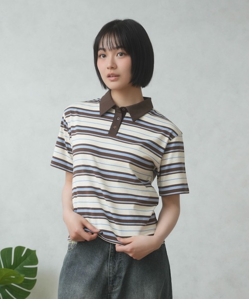 FCMM(エフシーエムエム)の「MULTI BORDER POLO/マルチボーダーポロ(ポロシャツ・レディース・ブラック/ブラウン・MEDIUM/SMALL)」の7枚目の写真