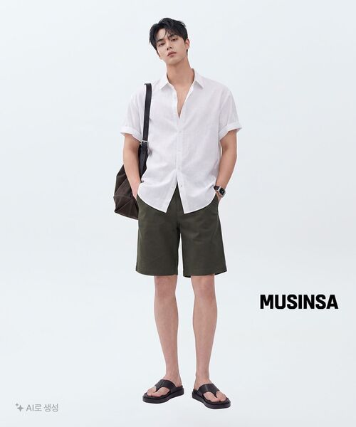 MUSINSA STANDARD（ムシンサスタンダード）の「[クールタンダード] ワイドチノショーツ [カーキ]（その他パンツ・メンズ・その他・26/27/28/29/30/31/32/33/34/36/38/40/42）」の5枚目の写真