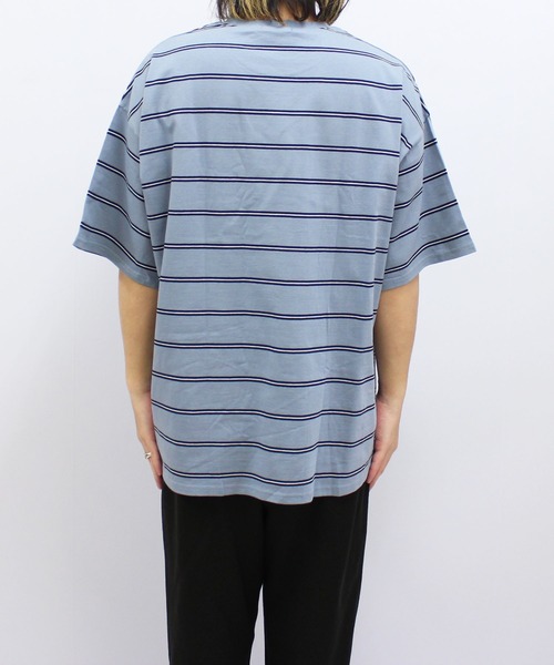 ZI-ON（ジーオン）の「メンズ Tシャツ 半袖 クルーネック ボーダー ゆるシルエット（Tシャツ/カットソー・メンズ・チャコールグレー/ダークグリーン/ブルー/オフホワイト/ネイビー/ベージュ・XL/L/M）」の14枚目の写真