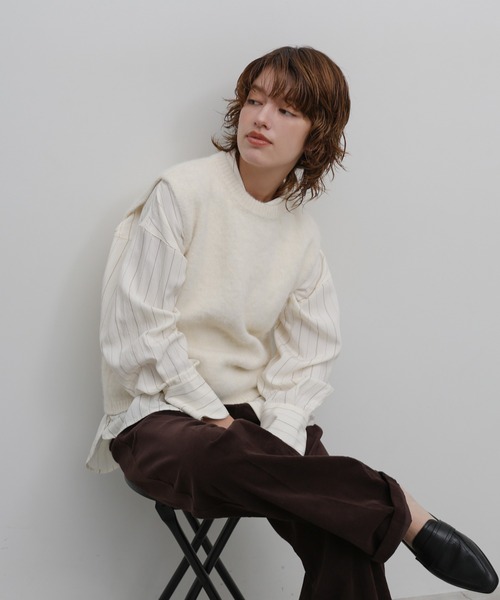 select MOCA(セレクトモカ)の「モヘア起毛ニットベスト(ベスト・レディース・グリーン/ブラウン/ブラック/オフホワイト/グレー・FREE)」の22枚目の写真