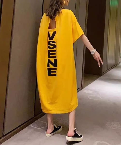 mielu（ミエル）の「オープンバックロゴワンピース（ワンピース・レディース・イエロー/ブラック/ホワイト・MEDIUM/LARGE）」の12枚目の写真