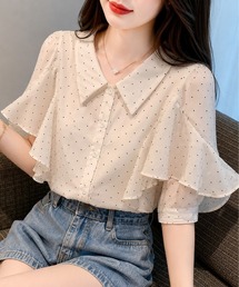ドット柄シアー半袖ブラウス